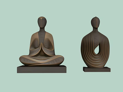 Abstract Bronze Landscape Sculptures With Meditation Pose Spiral Design And Square Base 3d model