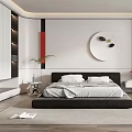 Modern Bedroom Interior Design With Platform Bed Blue Accent Chair And Wall Decor