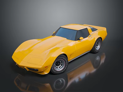 Yellow Classic Sports Car With Sleek Body Design Black Alloy Wheels And Shiny Reflective Exterior 3d model