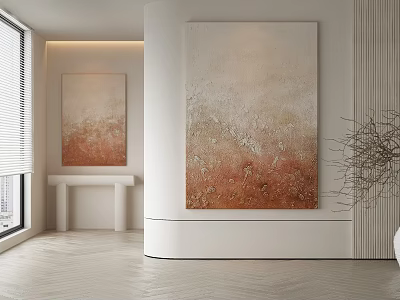 Minimalist Abstract Painting With Neutral Beige And Warm Orange Tones In Modern Interior Wall Art 3d model