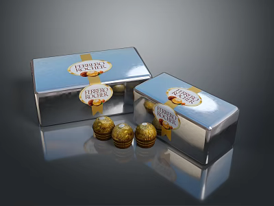 Delicious Premium Ferrero Rocher Chocolates in Shiny Silver Boxes with Golden Wrapping 3d model