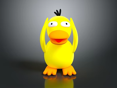 Cute Yellow Duck Toy With Big White Eyes And Hands On Head 3d model