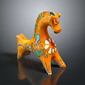 Colorful Ceramic Horse Sculpture With Floral Patterns And Bright Orange Base
