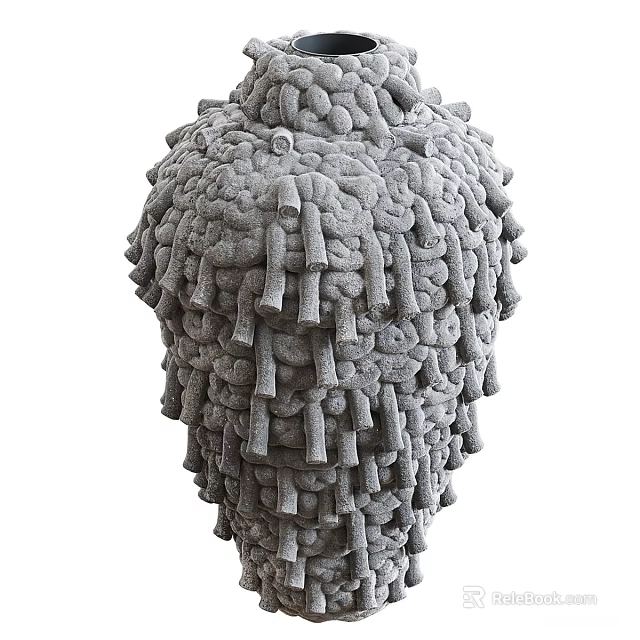 Unique Gray Textured Handcrafted Modern Artistic Vase Shaped Decorative Ornament Set 3d model 
