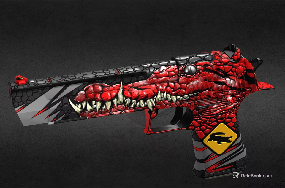 Custom Designed Gun With Red Crocodile Head Pattern Black Red Color And Yellow Logo 3d model 