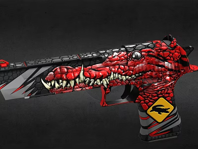 Custom Designed Gun With Red Crocodile Head Pattern Black Red Color And Yellow Logo 3d model