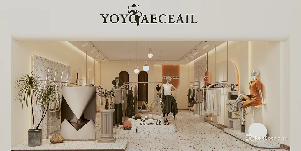 Elegant Fashion Clothing Store Interior With Mannequins Apparel Displays And Modern Decor 3d model 