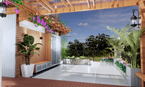 European Garden Roof Garden 3d model