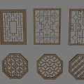 Chinese style solid wood openwork window hollow carved lattice window 3d model