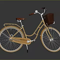 Vintage Yellow Bicycle With Red Seat Brown Basket And White Spokes