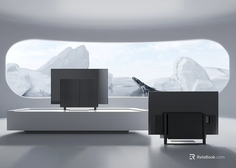 Two Modern Televisions In Minimalist Interior With Sleek Design And Large Window View 3d model 