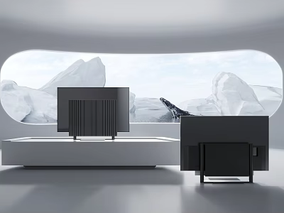 Two Modern Televisions In Minimalist Interior With Sleek Design And Large Window View 3d model