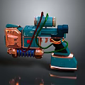 Futuristic Sci Fi Weapon With Blue Copper Body Green Cables And Mechanical Structure 3d model