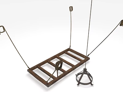 Industrial Hanging Rack Equipment With Wooden Frame Metal Hooks Chains And Support Structure 3d model