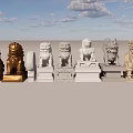 Stone Lion Sculptures in Different Materials for Decorative Display on Wooden Floor