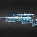 Frost Themed Sniper Rifle With Ice Crystal Design Blue Accents And Aiming Scope