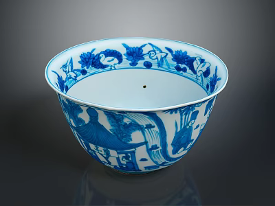 Exquisite Ceramic Bowl Featuring Intricate Sculpted Blue And White Patterns With Artistic Details 3d model