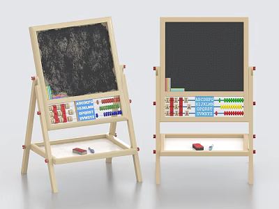 Wooden Kids Easel With Chalkboard Surface And Art Supplies Storage Shelf 3d model