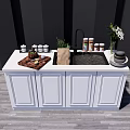 Modern Kitchenware Setup With White Cabinets Sink Spice Jars And Greenery