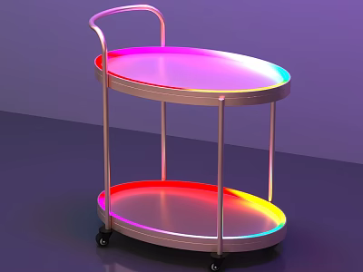 Two Tier Wheeled Storage Cart With Metal Frame And Colorful LED Lighting 3d model