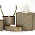 Bathroom Essentials Decorative Storage Set With Gold Trim Patterned Soap Dish Toothbrush Holder Tissue Box