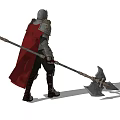 Game and Movie Character Medieval Knight in Armor with Giant Axe and Red Cape