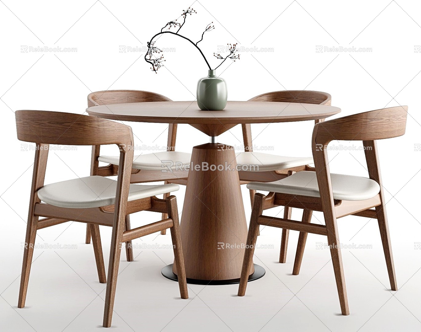 New Chinese Dining Table and Chair Combination Round Table Dining Chair 3d model