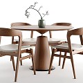 New Chinese Dining Table and Chair Combination Round Table Dining Chair 3d model