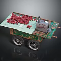 Vintage Street Food Cart With Red Chilies Green Cloth And Metal Stove