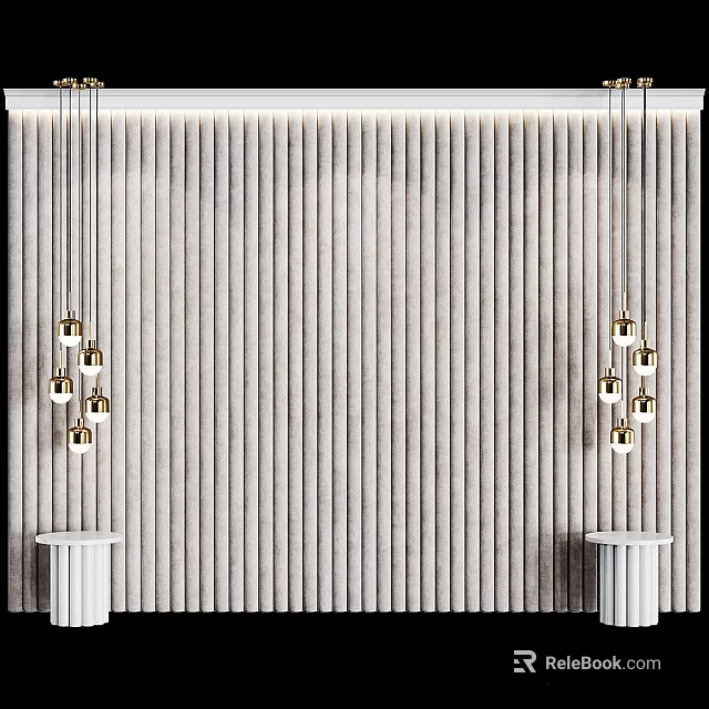 Modern Interior Hanging Decorations With Multiple Glass Pendants And Striped Wall Backdrop 3d model