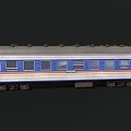 Blue White Red Striped Train Carriage With Multiple Windows And White Roof