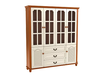 Elegant Classic Wooden Bookcase With Glass Doors Drawers And Shutter Design 3d model