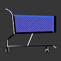 Blue Shopping Cart With White Frame Mesh Design And Wheels On Black Background