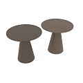 Two Modern Wooden Coffee Tables Featuring Round Top And Conical Base Design