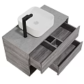 Modern Bathroom Vanity Design With Wooden Gray Cabinet Mirror Faucet And Storage Shelves