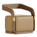Modern Striped Fabric Upholstered Leisure Chair With Brown Curved Tube Frame And Elegant Gold Accents