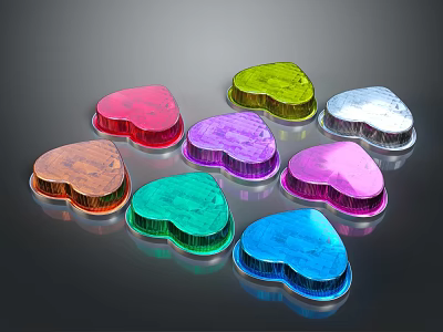 Colorful Heart Shaped Objects with Shiny Surfaces in Multiple Colors Arranged on Dark Background 3d model