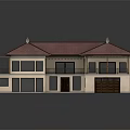 Cartoon Style House Model With Red Roof Beige Walls Balconies And Garage Door