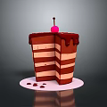 Delicious Layered Cake With Chocolate Drizzle Cherry On Top White Plate And Sauce Drops