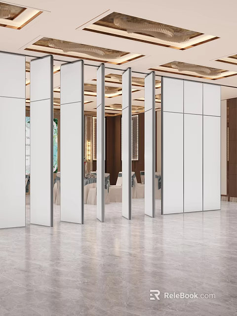 Modern Banquet Hall Interior With Movable Partitions And Mirror Walls Design 3d model 