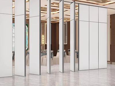 Modern Banquet Hall Interior With Movable Partitions And Mirror Walls Design 3d model