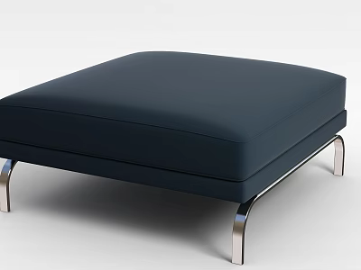 Modern Dark Blue Ottoman with Sleek Metal Legs and Comfortable Cushion Design 3d model