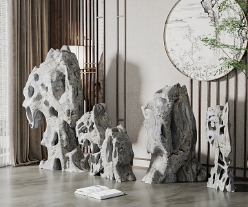 New Chinese-style Taihu stone rockery stone sculpture ornaments 3d model