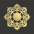 Artistic Golden Metallic Sculpture With Intricate Interlaced Patterns And Central Sphere