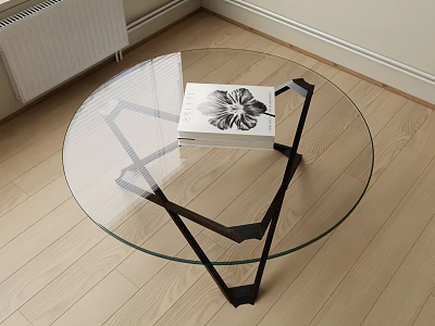 Round Glass Top Coffee Table With Black Metal Base And Modern Design Book 3d model