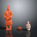 Ancient Sculptures Collection Featuring Detailed Standing Figure Small Spherical Carving And White Head Artifact