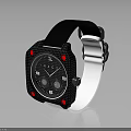 Stylish Smartwatch With Black Strap White Details Red Accents And Digital Dial Design