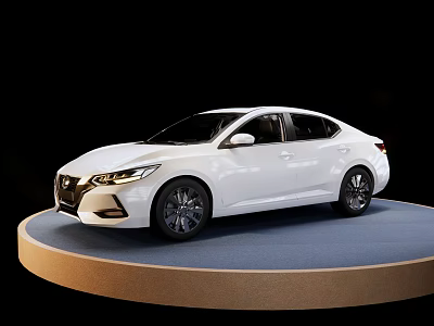 White Modern Sedan Showcased On Circular Display Platform With Black Background 3d model