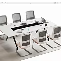 Modern Conference Table Design With Gray Mesh Back Chairs Laptop And Cups 3d model