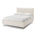 Modern Upholstered Double Bed With Grey Headboard White Pillows And Wooden Legs